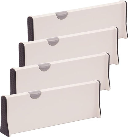 DIOMMELL 4 Pack Adjustable Dresser Drawer Dividers Organizers, Plastic Expandable Drawer Organization Separators for Kitchen, Bedroom, Closet, Bathroom and Office Drawers