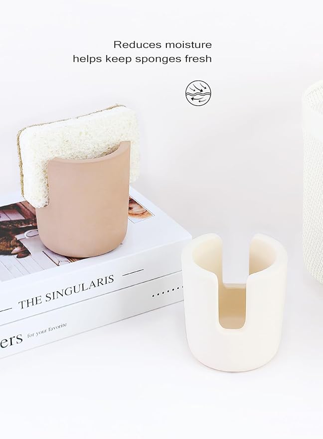 Slow Slog Stone Sponge Holder for Countertop Organizer, Quick Dry Diatomite Sponge Holder, Diatomaceous Earth Sponge Caddy, Absorbent Face Sponge Stand, Large Brown