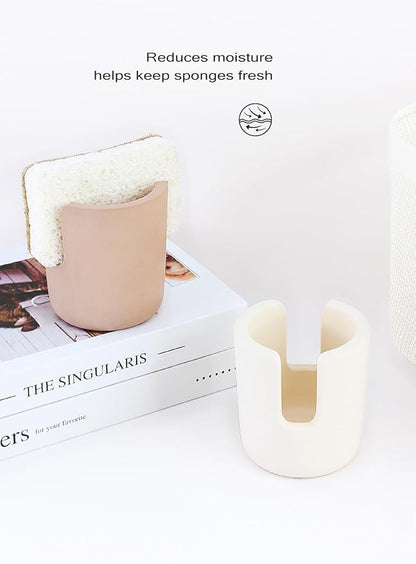 Slow Slog Stone Sponge Holder for Countertop Organizer, Quick Dry Diatomite Sponge Holder, Diatomaceous Earth Sponge Caddy, Absorbent Face Sponge Stand, Large Brown