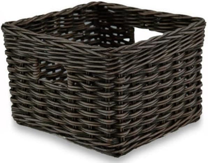 The Basket Lady Square Deep Wicker Storage Basket, Small, 12 in L x 12 in W x 8 in H, Antique Walnut Brown