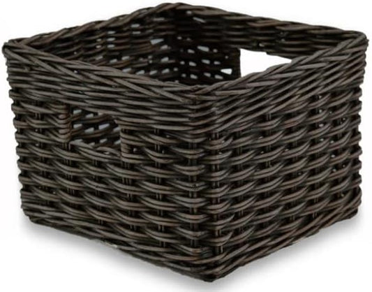 The Basket Lady Square Deep Wicker Storage Basket, Small, 12 in L x 12 in W x 8 in H, Antique Walnut Brown