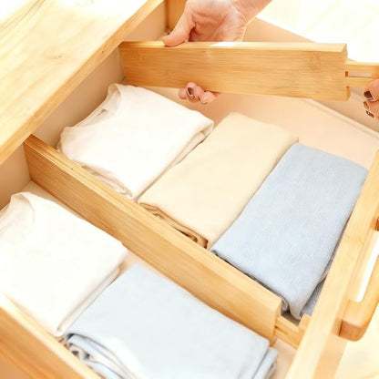 DZS Bamboo Drawer Organizer, 4-Pack Adjustable and Expandable Divider Insert for Kitchen, Bathroom, Office