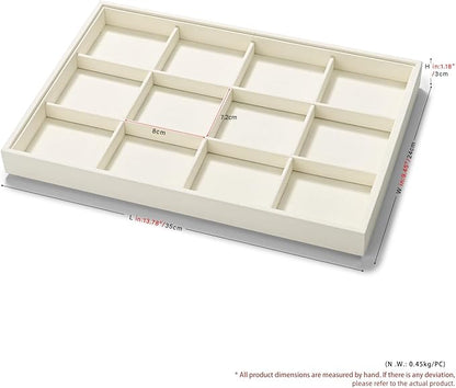 12 Grids Microfiber Jewelry Tray Bracelet Bangle Earring Tray Jewelry Display Trays for Bracelet Bangle Watch Earring Display Storage(Beige)