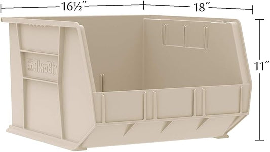Akro-Mils 30270 AkroBins Plastic Storage Bins, Space-Saving Stackable Bins for Garage, Pantry, Craft Organization, 18" x 16" x 11", Black, 3-Pack