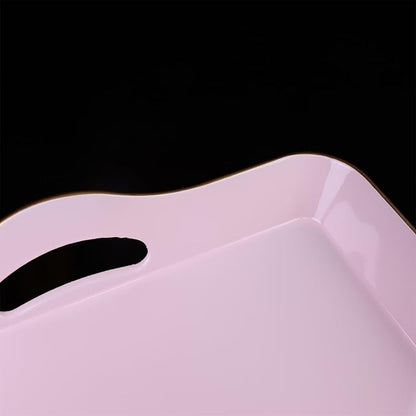 Pink Decorative Tray for Coffee Table with Handles, Plastic Rectangular Serving Tray for Living Room, Bathroom, Outdoors, 11.8"*17.3"