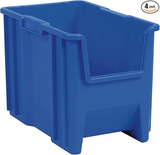 Akro-Mils 13014 Stak-N-Store Heavy Duty Stackable Open Front Plastic Storage Container Bin, (17-1/2" x 11" x 12-1/2"), Blue, (4-Pack)