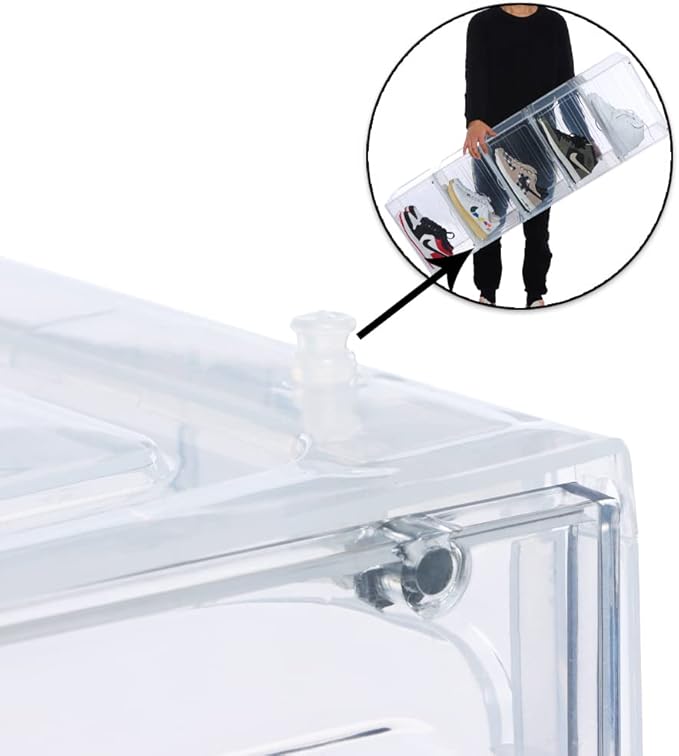OMOPIN 8 PACK XL Shoe Storage Box,Drop Side Sneaker Display Case,Shoe Boxes Clear Plastic Stackable 13.4”x 10.6”x 8.3” Fit up to US 13 (Clear 8Pack)