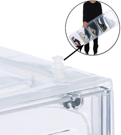 OMOPIN 8 PACK XL Shoe Storage Box,Drop Side Sneaker Display Case,Shoe Boxes Clear Plastic Stackable 13.4”x 10.6”x 8.3” Fit up to US 13 (Clear 8Pack)