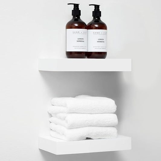 Homeforia White Floating Shelf 12 inch, High End Solid Real Wood Small 12inch Floating Shelves for Wall Mounted, White Wooden 12 in Floating Shelves, Heavy Duty Bracket, 12 X 6.5 X 1.75 inch, Set of 3