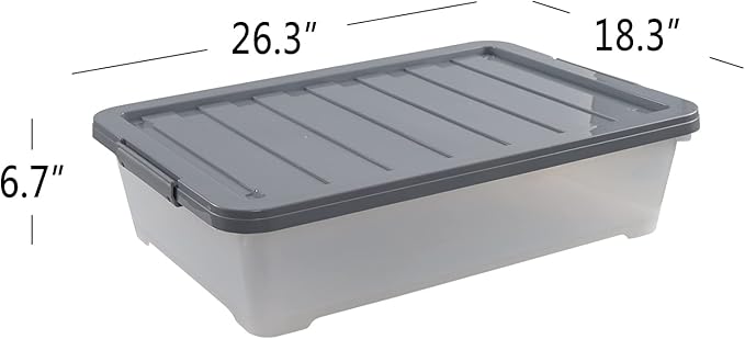 CadineUS 3-pack 40 Quarts Large Plastic Under Bed Boxes with Wheels, Shallow Storage Tote Bins