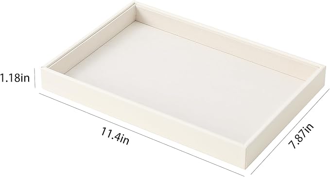 Stackable Jewelry Organizer Tray For Drawers,White Leather Small Earring Storage Tray,Bracelet And Necklace Display Box,Jewelry Ring Display Case (Creamy White Blank Trays)