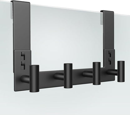 WUIVIUT Over The Glass Shower Door, Metal Shower Wall Mount Bath Hooks, Heavy Duty Rack Hooks for Robe, Towel (4 Hook, Fits 3/8'' Thick)