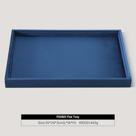 Velvet Stackable Jewelry Display Flat Tray For Ring Earring Necklace Bracelet, Bangle Pendant Storage Blank Plate, Shop Countertop Jewelry Dish Organizer (Blue)