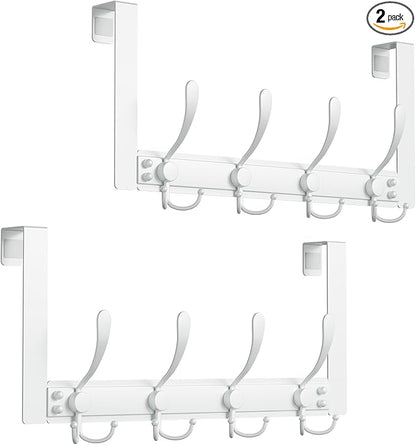 WLCSNG Over The Door Hooks Rustproof - 25lb Heavy Duty Over The Door Towel Rack, Door Hanger for Bathroom, Coat Rack Dorm Room Essentials (2Pack, White)