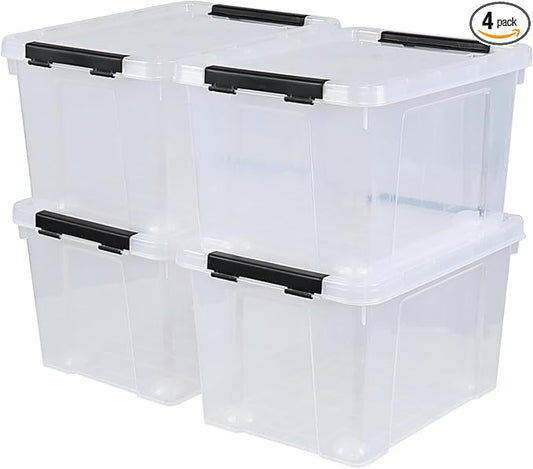 Buyitt 4 Packs 22 Qt. Plastic Storage Bins with Lids, Stackable Storage Containers Box with Latches, Clear