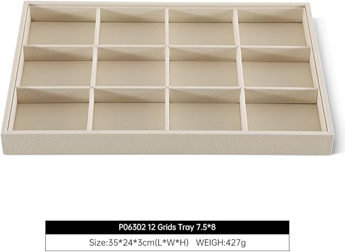 Dansmiy Linen 12 Grid Stackable Bangle Storage Tray, Bracelet Watch Display Tray, Jewelry Shop Counter Showcase Table Top Organizers, Makeup Table Drawer Insert Jewelry Tray