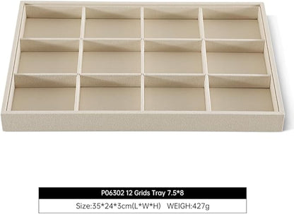 Dansmiy Linen 12 Grid Stackable Bangle Storage Tray, Bracelet Watch Display Tray, Jewelry Shop Counter Showcase Table Top Organizers, Makeup Table Drawer Insert Jewelry Tray