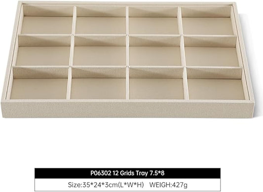 Dansmiy Linen 12 Grid Stackable Bangle Storage Tray, Bracelet Watch Display Tray, Jewelry Shop Counter Showcase Table Top Organizers, Makeup Table Drawer Insert Jewelry Tray