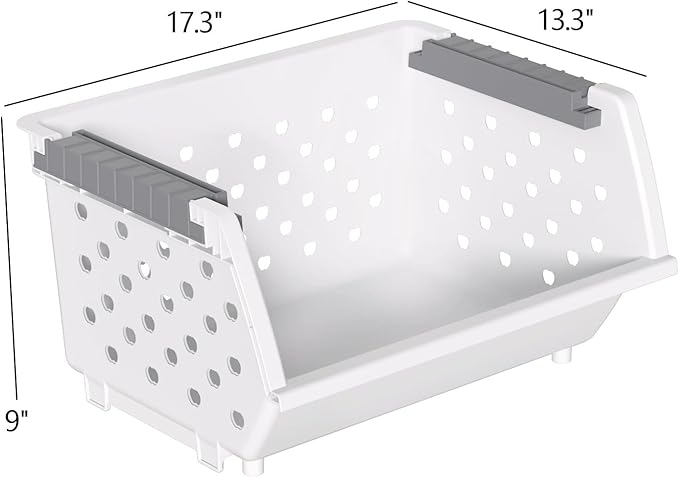 Plastic Stacking Bins, Stackable Storage Basket, White, Set of 3