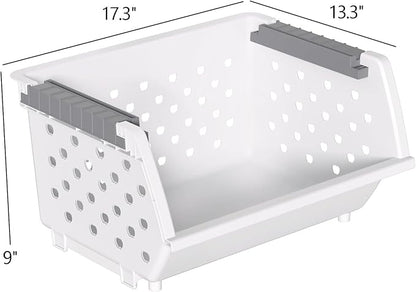 Plastic Stacking Bins, Stackable Storage Basket, White, Set of 3