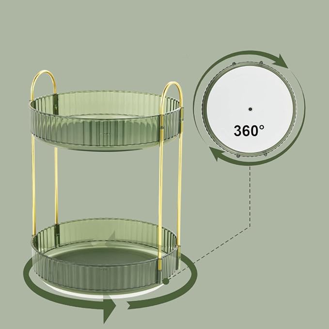 Satpurush 360° Rotating Makeup Organizer, 2 Tier Spinning Cosmetic Organizer for Vanity & Bathroom Countertop, Holds Tall Skincare Bottles, Perfume & Beauty Accessories – Clear Green