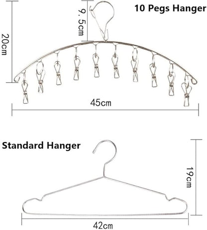 3 Pack Stainless Steel Laundry Drying Rack Clothes Hanger with 10 Clips for Sock, Underwear and Small Item Accessory