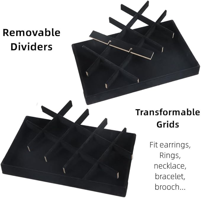 Set of 4 Stackable Jewelry Trays Organizer, Velvet Earring Organizer, Jewelry Organizer Showcase Display Drawer Organizer Storage, Earring Holder Necklace Bracelet Ring Accessary Organizers (Black)