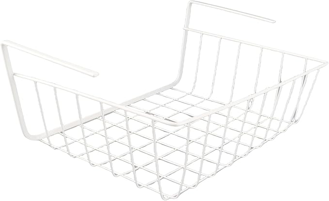 Under Shelf Wire Basket, All Metal Under Shelf Storage Basket Strong Load Bearing for Desk for Office for Bookshelf (L White)
