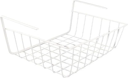 Under Shelf Wire Basket, All Metal Under Shelf Storage Basket Strong Load Bearing for Desk for Office for Bookshelf (L White)