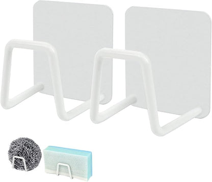 Telivava Sponge Holder for Kitchen Sink (2 Pack), Strong Adhesive, SUS304 Stainless Steel, Waterproof & Quick Drying, B Style White