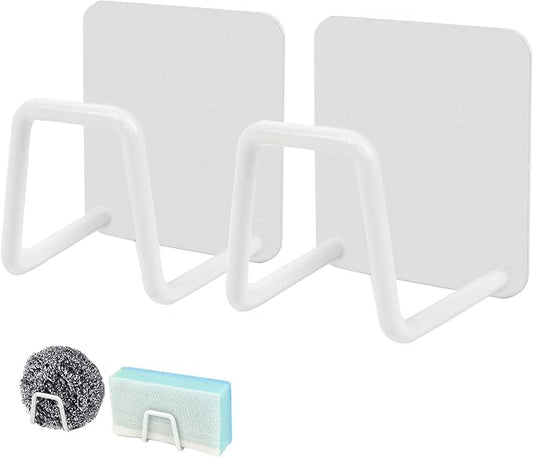 Telivava Sponge Holder for Kitchen Sink (2 Pack), Strong Adhesive, SUS304 Stainless Steel, Waterproof & Quick Drying, B Style White
