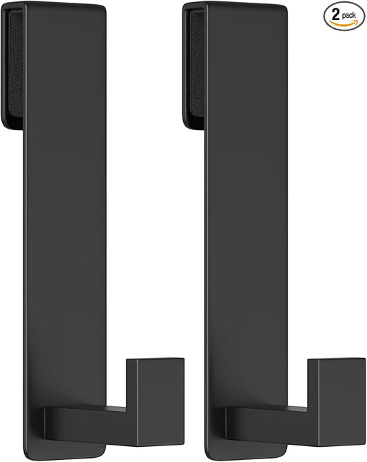 VINHOLD Shower Door Hooks, Heavy Duty Rack Hooks for Robe, Stainless Steel Towel Hooks for Bathroom, Fits Frameless Glass Shower Doors up to 3/8" (10mm) Thick (Black, 2 Pack)