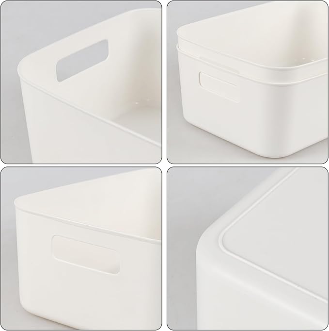 6 Packs Plastic Storage Basket Bins, Organizer Containers for Kitchen, Closet, Pantry, Fridge, White