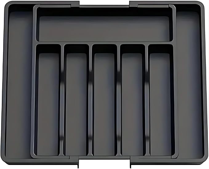 Expandable Silverware Drawer Organizer, Adjustable Utensil Tray with 8 Compartments for Kitchen Cutlery Storage, BPA-Free Plastic Flatware Holder, Smart Value Solution, Black