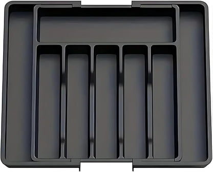 Expandable Silverware Drawer Organizer, Adjustable Utensil Tray with 8 Compartments for Kitchen Cutlery Storage, BPA-Free Plastic Flatware Holder, Smart Value Solution, Black