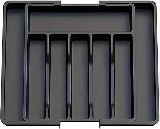 Expandable Silverware Drawer Organizer, Adjustable Utensil Tray with 8 Compartments for Kitchen Cutlery Storage, BPA-Free Plastic Flatware Holder, Smart Value Solution, Black