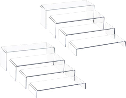 Acrylic Display Riser Stand,5mm Thickness, 12'' Length Tier Display Stands, Thickened to 0.2''(5mm) Acrylic Shelf Risers for Perfume Display,Risers for Buffet Table,Cupcake Stand,Pop Figurines,Tumbler,Food,8Pcs