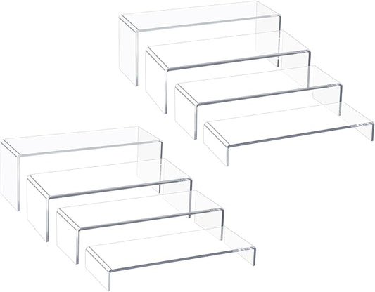 Acrylic Display Riser Stand,5mm Thickness, 12'' Length Tier Display Stands, Thickened to 0.2''(5mm) Acrylic Shelf Risers for Perfume Display,Risers for Buffet Table,Cupcake Stand,Pop Figurines,Tumbler,Food,8Pcs