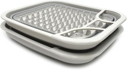 SAMMART Set of 2 Collapsible Dish Drainer with Drainer Board - Foldable Drying Rack Set - Portable Dinnerware Organizer - Space Saving Kitchen Storage Tray (2, Grey)