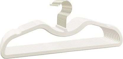 ZBODIMP Velvet Short Neck Hangers - Heavy-Duty, Non-Slip Felt Surface, Space-Saving Design with Anti-Slip Grooves & Shoulder Shape, 360° Rotating Hooks, Durable for Coats, Shirt& Dresses (10, Beige B)