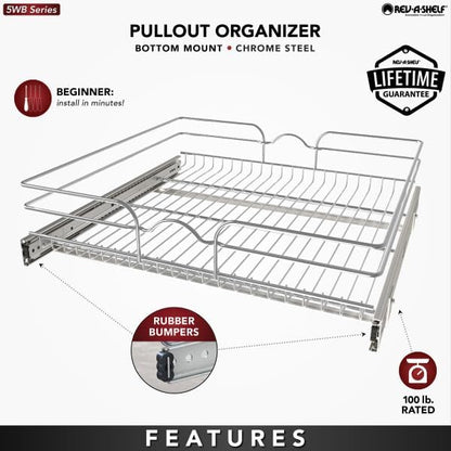 Rev-A-Shelf Kitchen Cabinet Pullout Shelf and Drawer Organizer Slide Out Pantry Storage Basket in Multiple Sizes, 24 x 22 In, 5WB1-2422CR-1