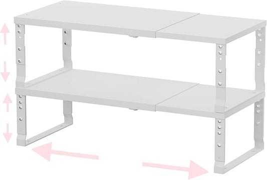 Adjustable Metal Shelving Unit, Stackable & Expendable Storage Rack for Home/Office/Kitchen, Space-Saving，Sturdy&Durable，Easy Assembly (2PACKS/Large/White