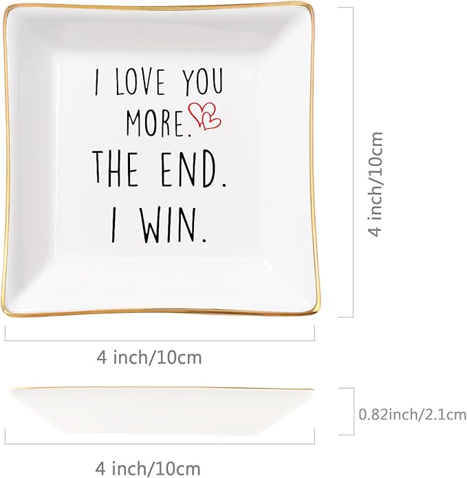 Spegiffu Wife Gifts Romantic Gifts for Her Jewelry Dish Tray - I Love You More. The End. I Win. - Anniversary Birthday Christmas Mothers Day Valentines Gifts for Wife from Husband - Girlfriend Gifts