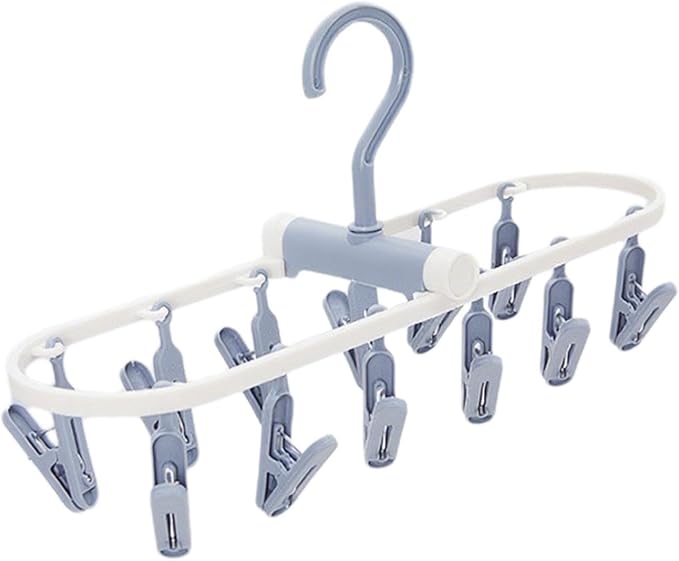 Portable Foldable Clothes Drying Rack, 20 Rotating Clips, Multi-Purpose Laundry Hanger for Underwear, Socks, Indoor/Outdoor Use, Compact, Lightweight, Convenient for Travel and Dorms (Blue)
