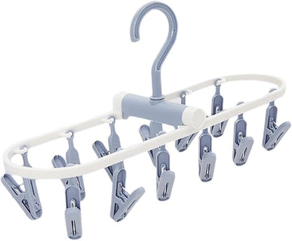 Portable Foldable Clothes Drying Rack, 20 Rotating Clips, Multi-Purpose Laundry Hanger for Underwear, Socks, Indoor/Outdoor Use, Compact, Lightweight, Convenient for Travel and Dorms (Blue)