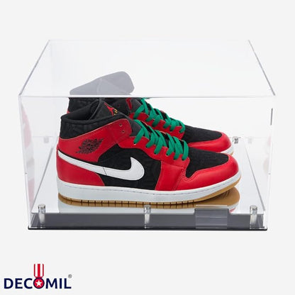 DECOMIL – Shoe Display Case, Acrylic Shoe Display Box, 2 Shoes Display, 16"x10"x12" Clear Display, Mirrored Floor Sports Memorabilia Case