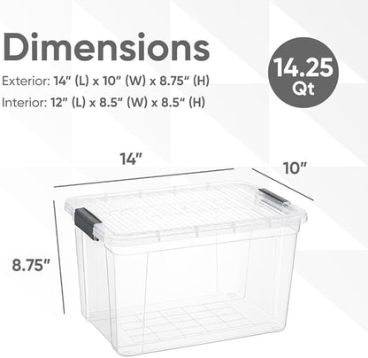 Superio Clear Storage Boxes with Lids, 14.25 Quart Plastic Container Bins for Organizing, Stackable Crates, BPA Free, Non Toxic, Odor Free, Organizers for Home, Office and Dorm, 6 Pack