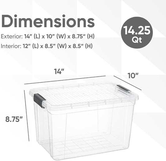 Superio Storage Bins with Lids- Clear Boxes for Organizing, Stackable Plastic Containers- BPA Free, Non-Toxic, Odor Free, Organizer for Home, Office, Dorm (6 Pack, 14.25 Qt)