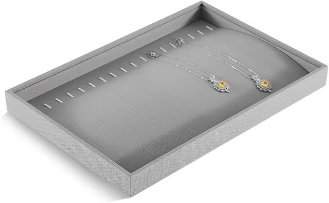 Dansmiy Linen Stackable Bracelet Necklace Storage Tray, Pendant Long Chain Jewelry Display Tray, Jeweler Shop Counter Showcase Table Top Organizers, Makeup Table Drawer Insert Jewelry Tray