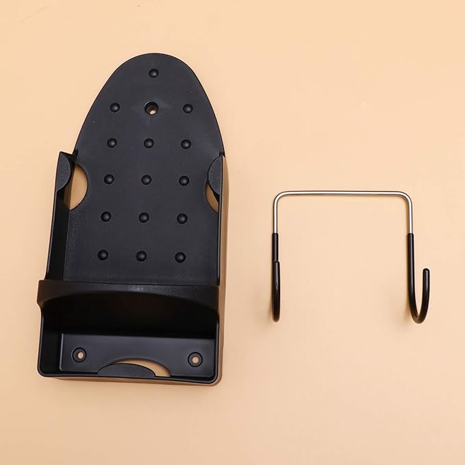 1pc Stainless Steel Ironing Board Holder Double Hook Wall-Mounted Rack for Use Iron Board Shelf Compact Design Black